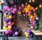 Pink Yellow Balloon Arch - Double Stuffed Hot Pink Purple Balloons Different Size Latex Magenta Balloon Garland
